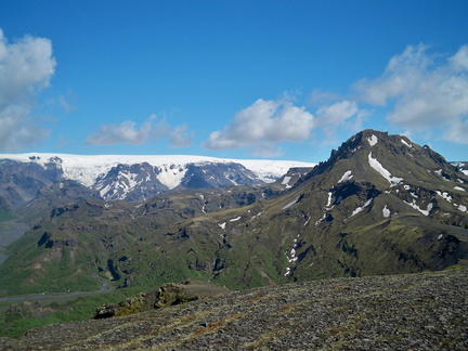 Þorsmörk - Vue sur le glacier Myrdalsjökull depuis le sommet du Réttarfell